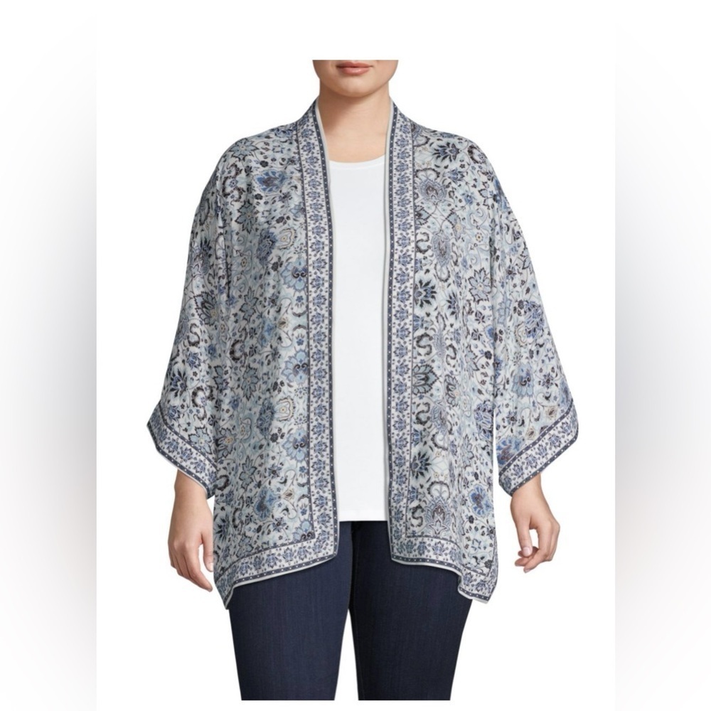 Max Studio Blue and White Shrug Poncho